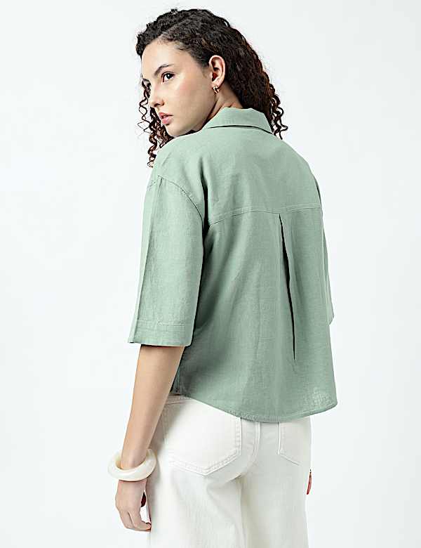 Linen Rich Lapel Collar Shirt