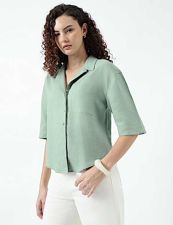 Linen Rich Lapel Collar Shirt