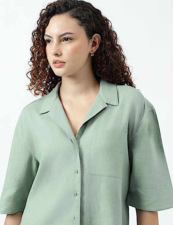 Linen Rich Lapel Collar Shirt