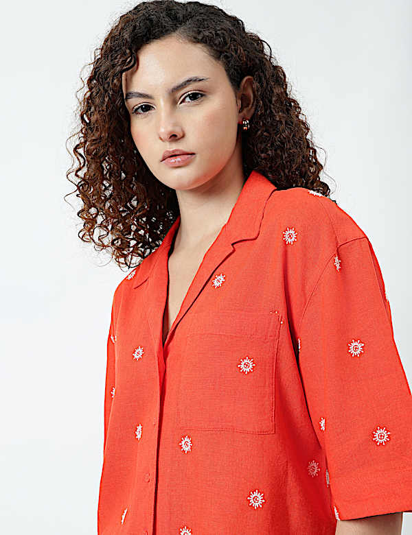 Linen Rich Lapel Collar Shirt