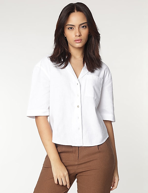 Linen Rich Lapel Collar Shirt