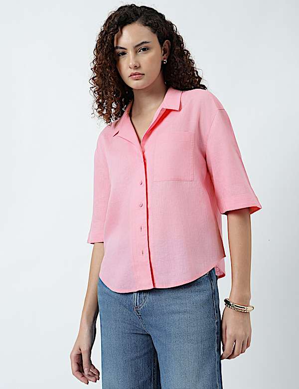 Linen Rich Lapel Collar Shirt
