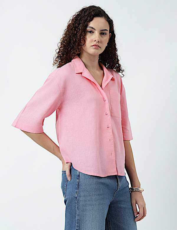 Linen Rich Lapel Collar Shirt