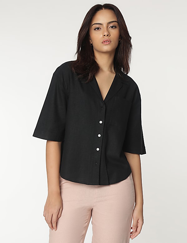 Linen Rich Lapel Collar Shirt