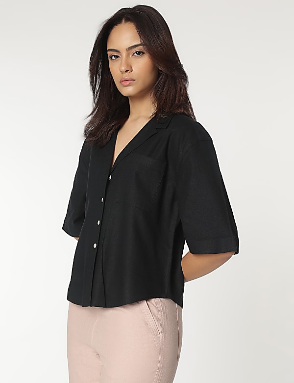 Linen Rich Lapel Collar Shirt