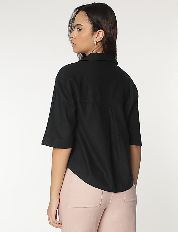 Linen Rich Lapel Collar Shirt