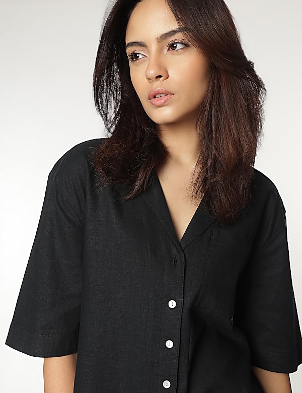 Linen Rich Lapel Collar Shirt