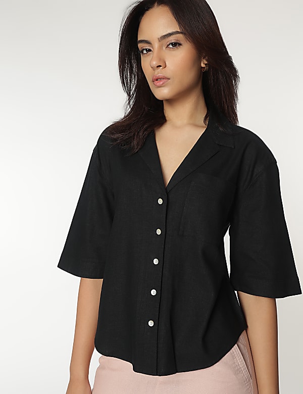 Linen Rich Lapel Collar Shirt