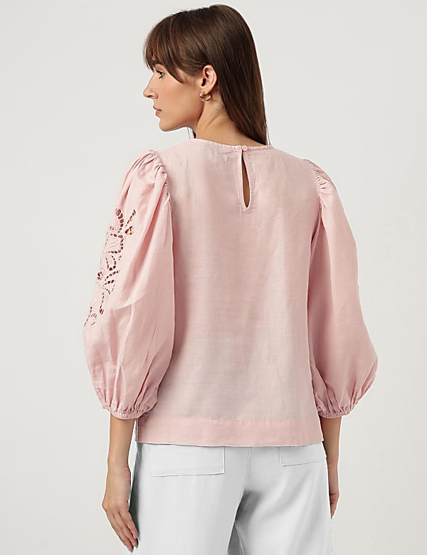 Linen Mix Schiffli Embroidery Blouse