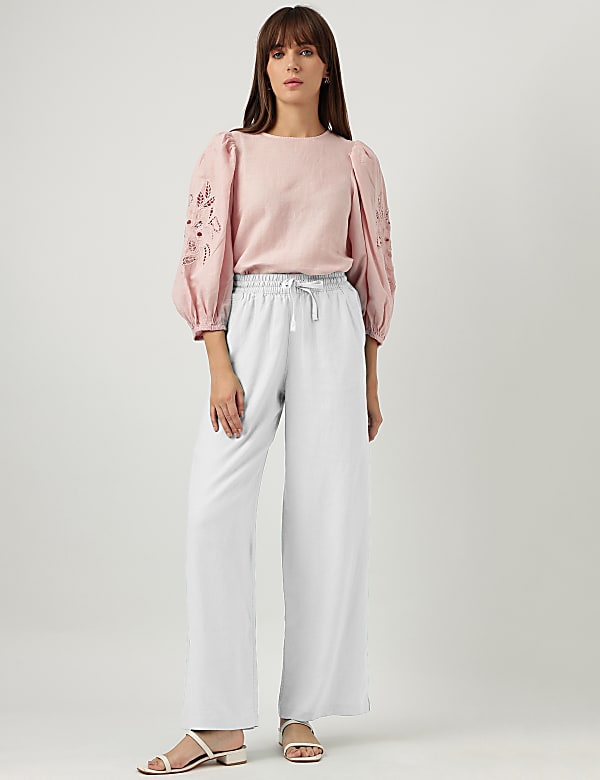 Linen Mix Schiffli Embroidery Blouse