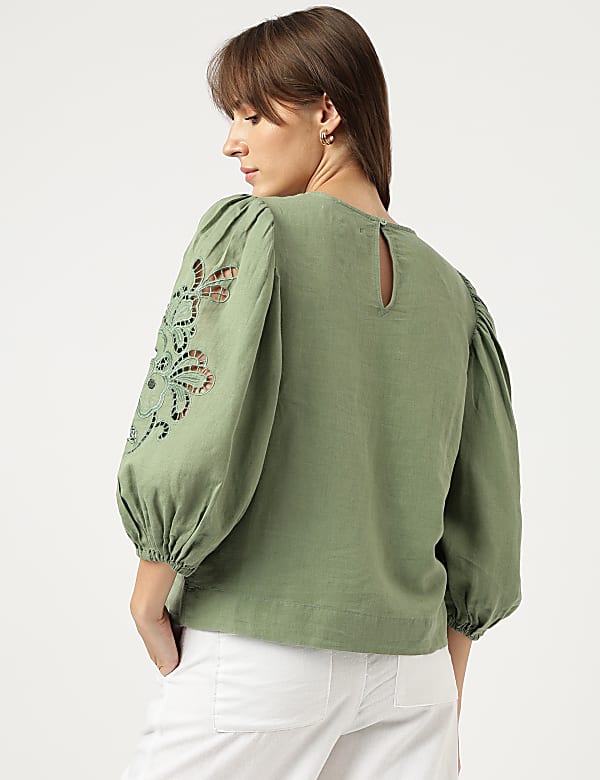Linen Mix Schiffli Embroidery Blouse