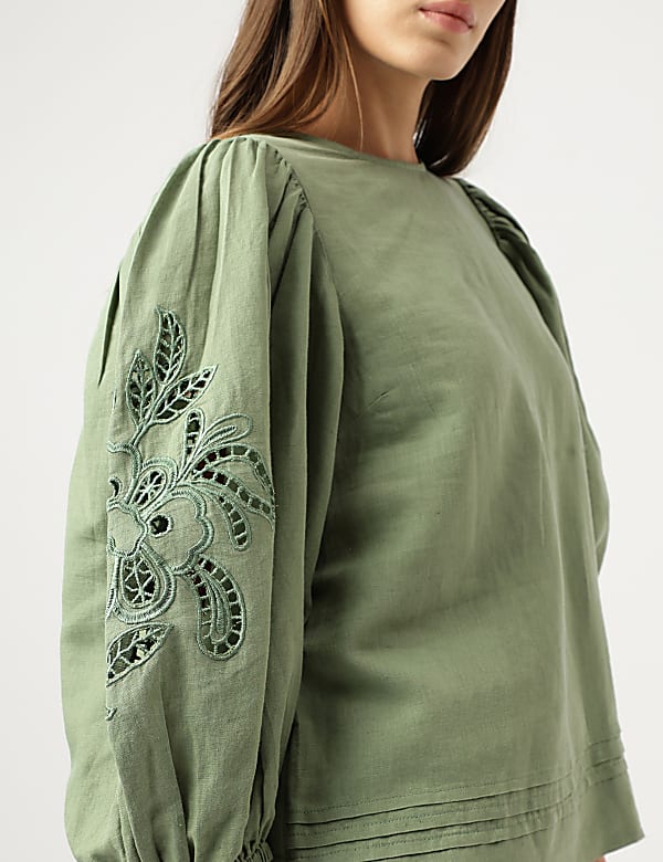 Linen Mix Schiffli Embroidery Blouse