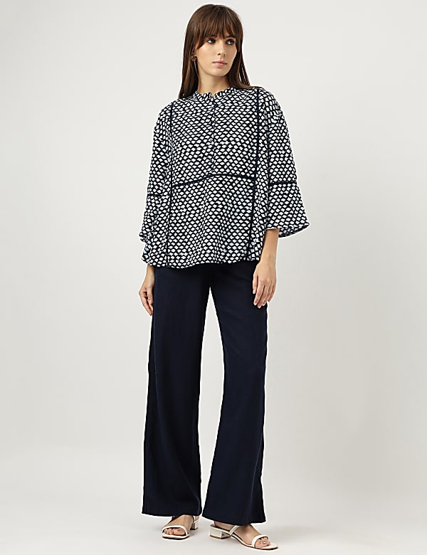 Linen Rich Tie-Dye Mandarin Collar Top