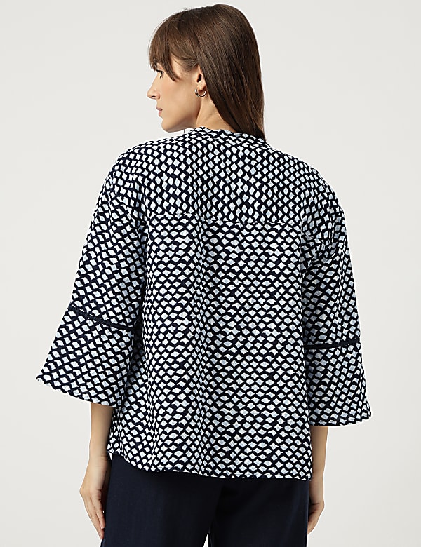 Linen Rich Tie-Dye Mandarin Collar Top