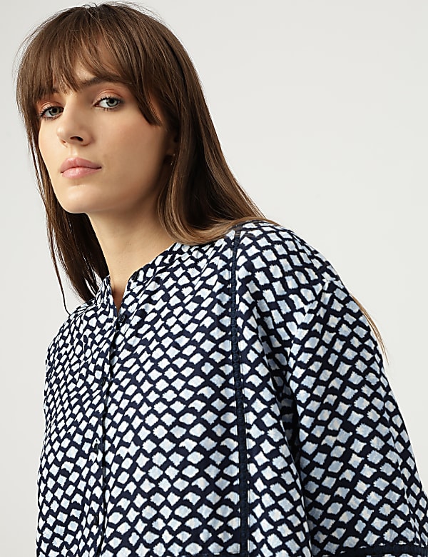 Linen Rich Tie-Dye Mandarin Collar Top