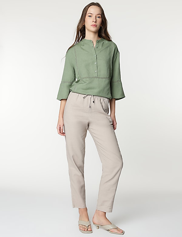 Linen Rich Embroidered Bell Sleeves Tunic