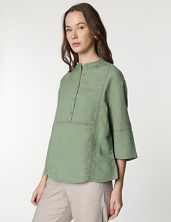 Linen Rich Embroidered Bell Sleeves Tunic