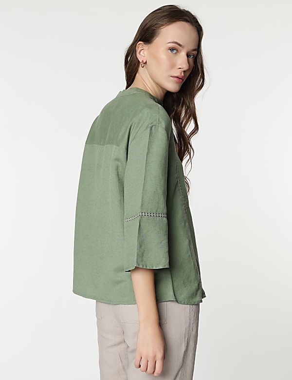 Linen Rich Embroidered Bell Sleeves Tunic