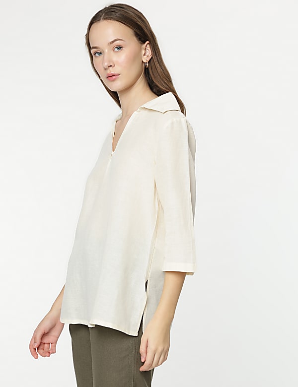 Linen Rich 3/4 Sleeves Top