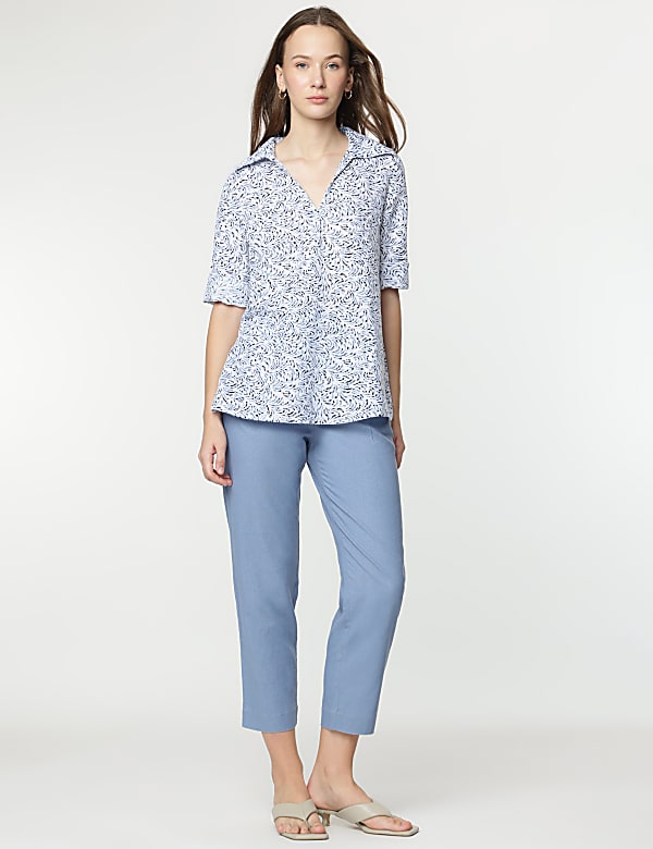 Linen Mix Printed 3/4 Sleeves Top