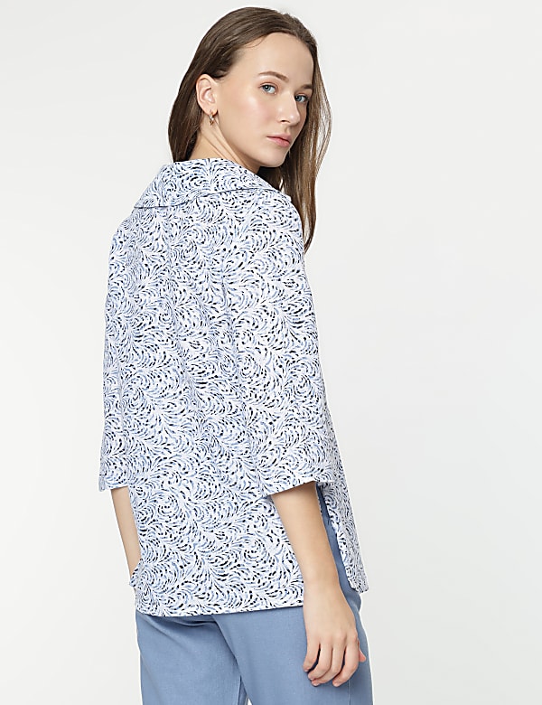 Linen Mix Printed 3/4 Sleeves Top