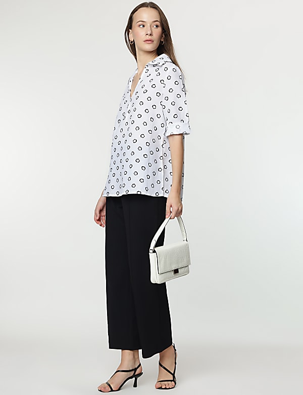 Linen Rich Abstract Print 3/4 Sleeves Top