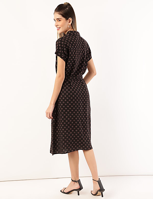 Linen Mix Printed Collar Neck Dress