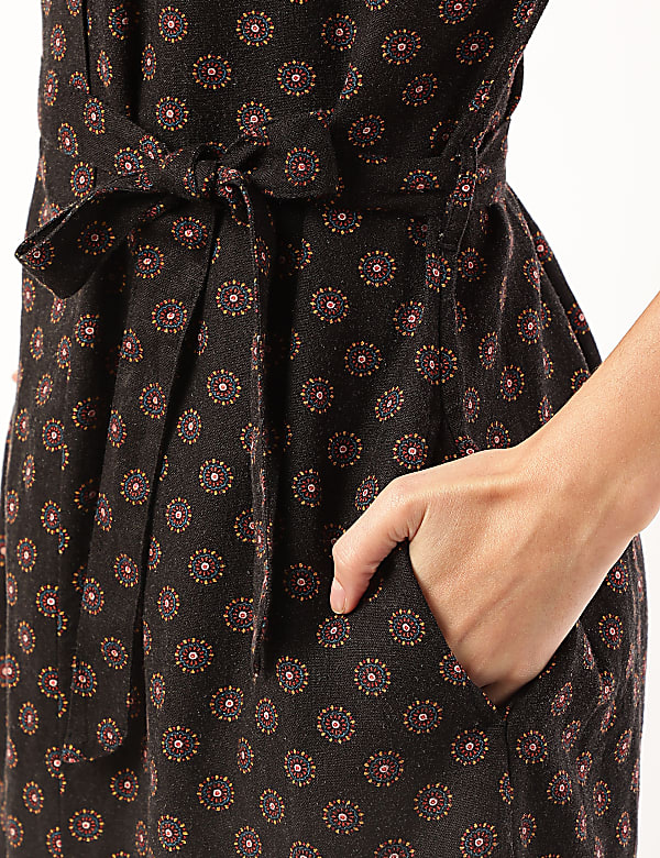 Linen Mix Printed Collar Neck Dress