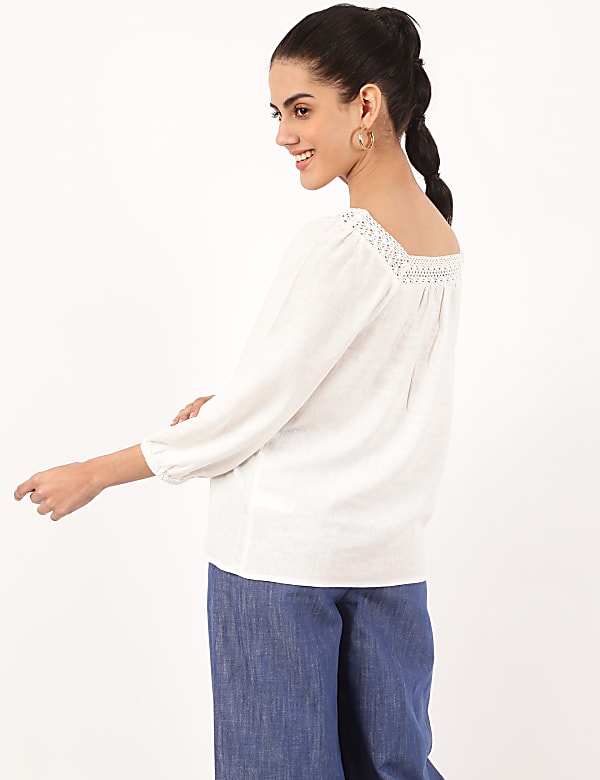 Linen Mix Lace Square Neck Top