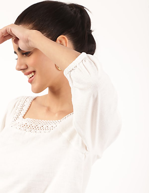 Linen Mix Lace Square Neck Top