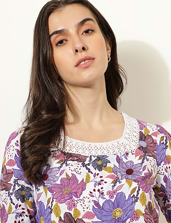 Linen Blend Floral Print Square Neck Top