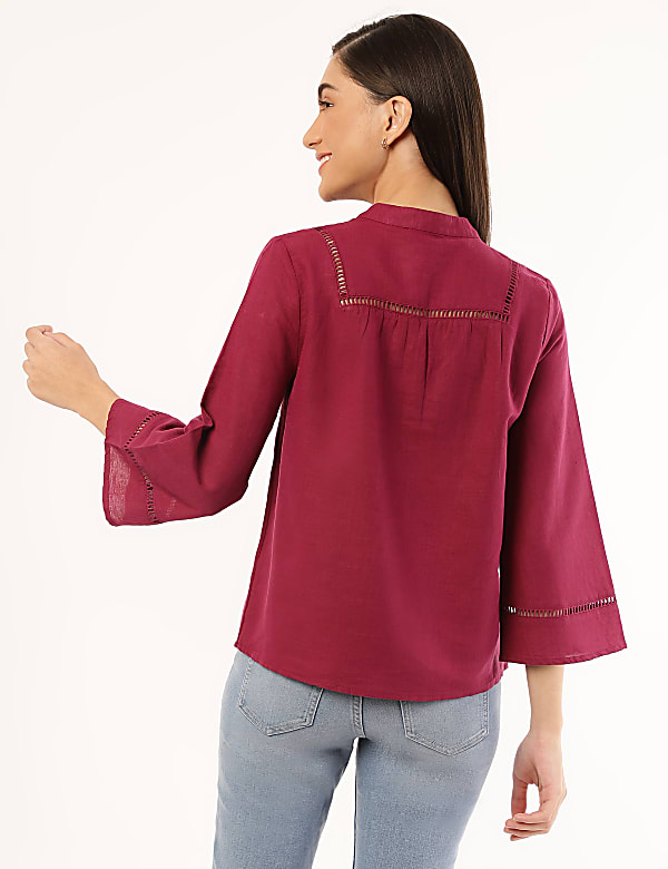 Linen Mix Plain Tie-Up Neck Top