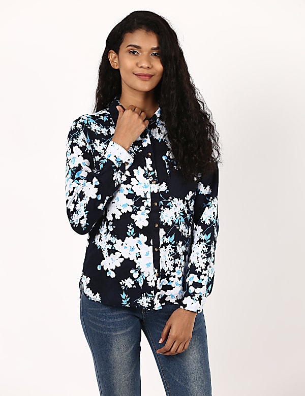 Print Long Sleeve Safari Linen Shirt