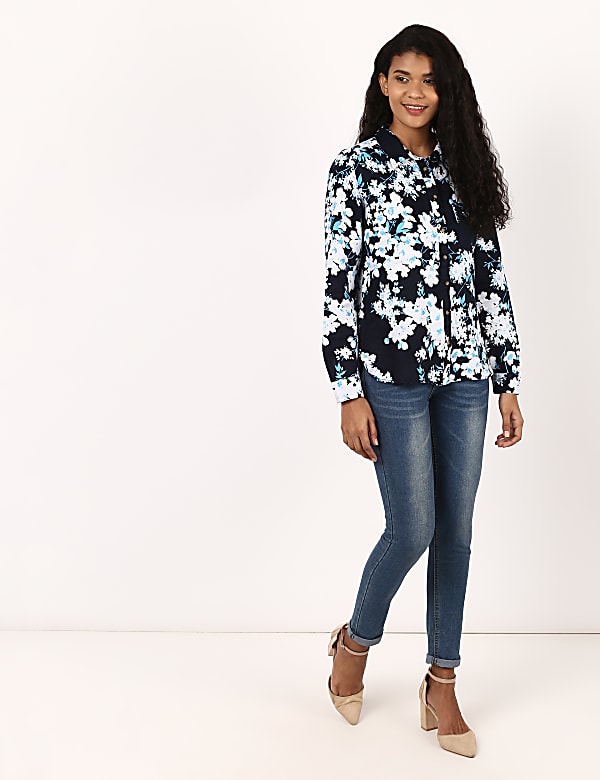 Print Long Sleeve Safari Linen Shirt