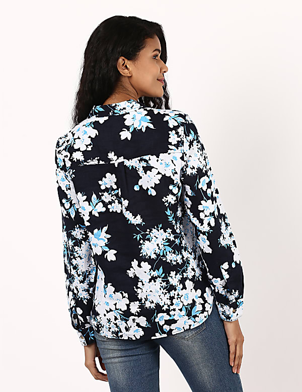 Print Long Sleeve Safari Linen Shirt
