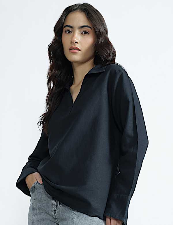 Linen Rich Spread Collar Plain Top