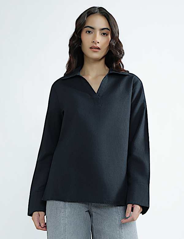 Linen Rich Spread Collar Plain Top
