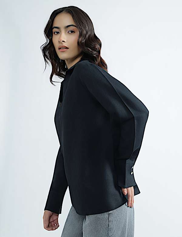 Linen Rich Spread Collar Plain Top