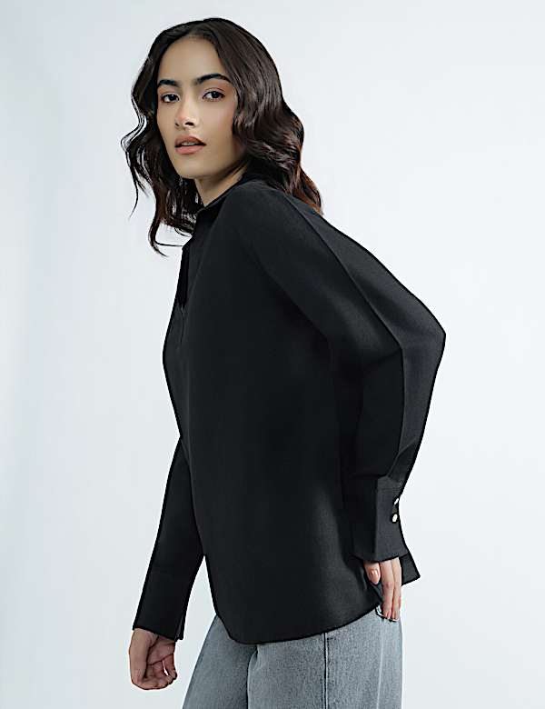 Linen Rich Johnny Collar Top