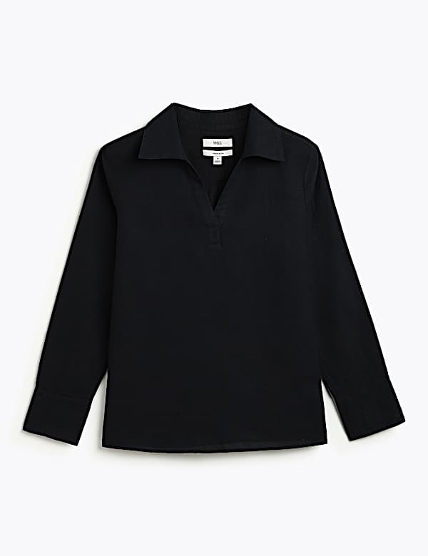 Linen Rich Johnny Collar Top