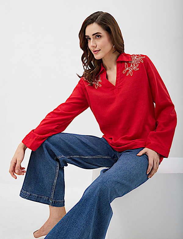 Linen Rich Longline Tunic Shirt