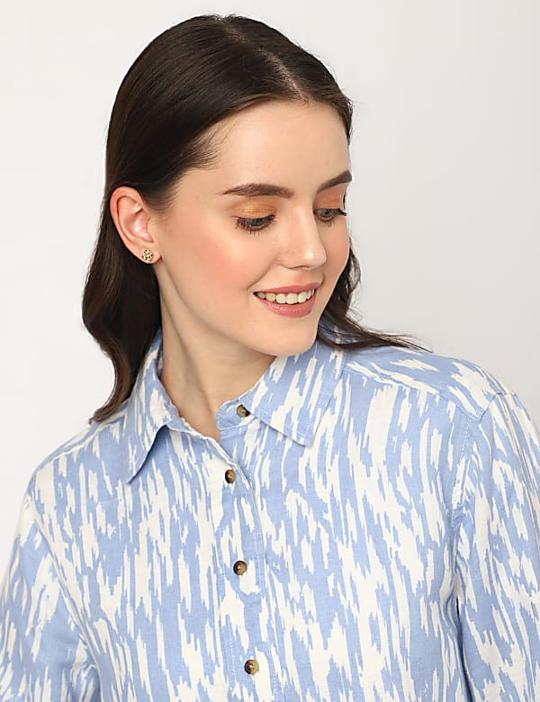 Pure Linen Printed Spread Collar Shirt