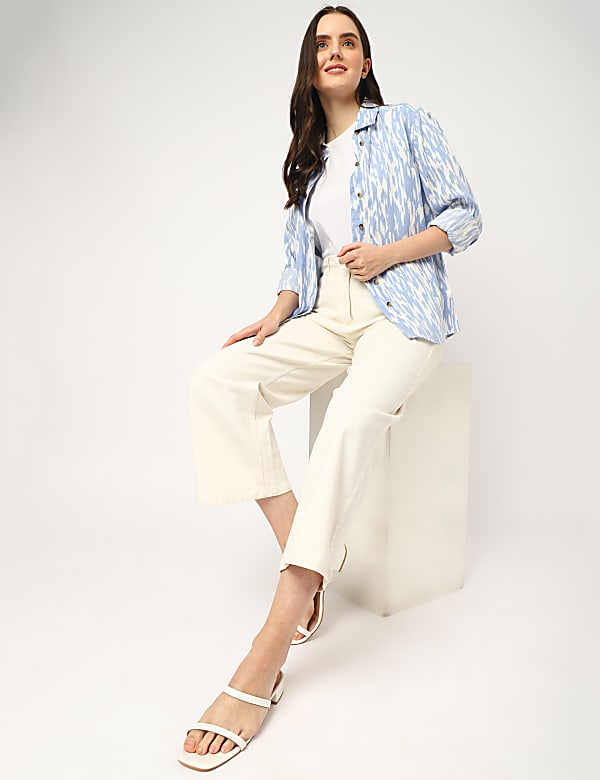 Pure Linen Printed Spread Collar Shirt