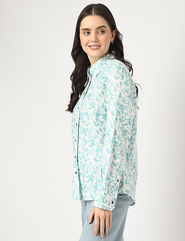 Pure Linen Printed Spread Collar Shirt