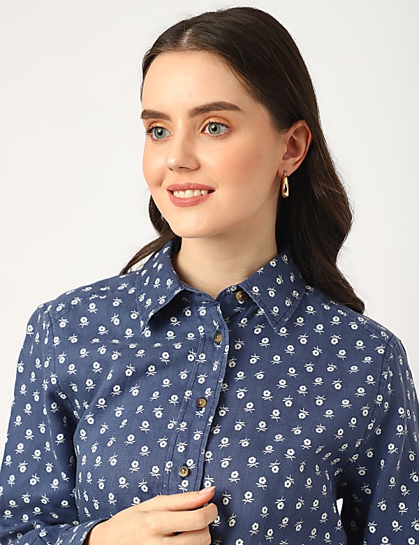 Pure Linen Floral Spread Collar Shirt