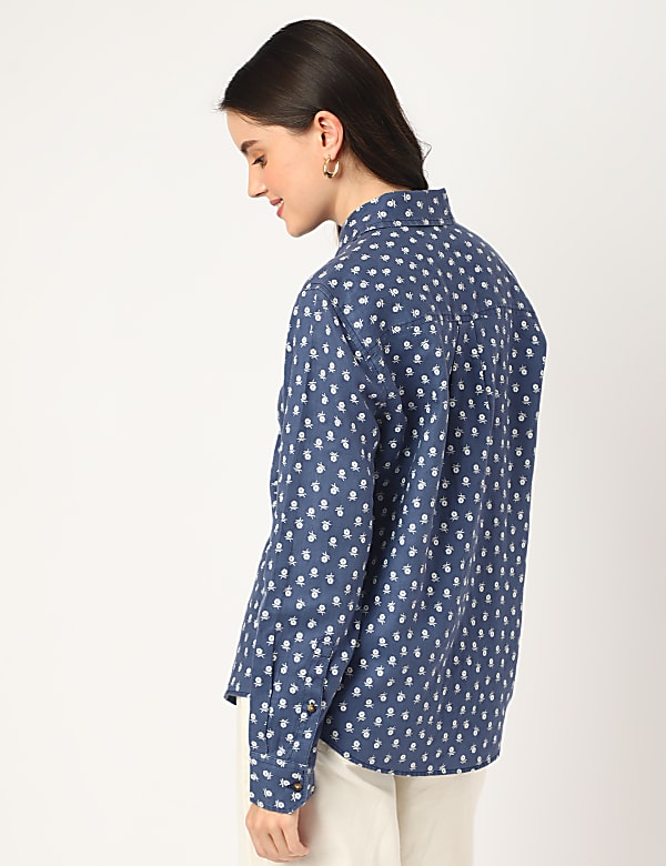 Pure Linen Floral Spread Collar Shirt