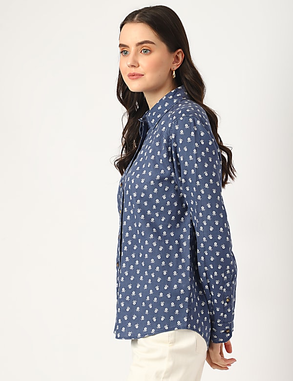 Pure Linen Floral Spread Collar Shirt