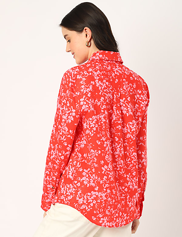 Pure Linen Floral Spread Collar Shirt