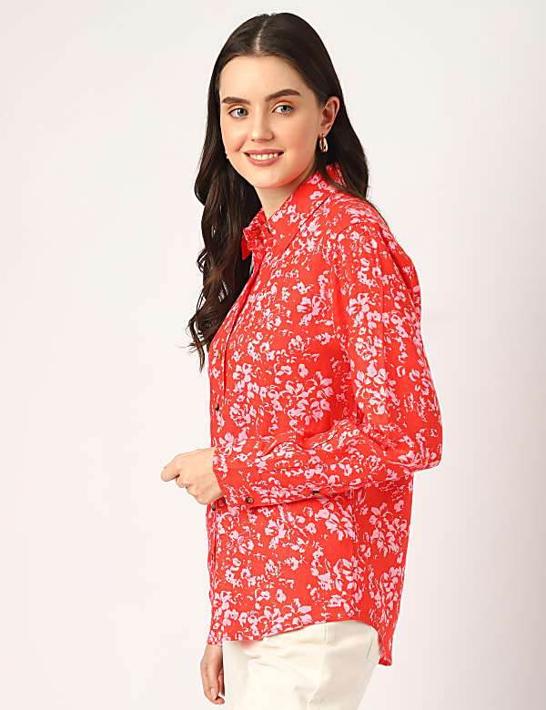 Pure Linen Floral Spread Collar Shirt