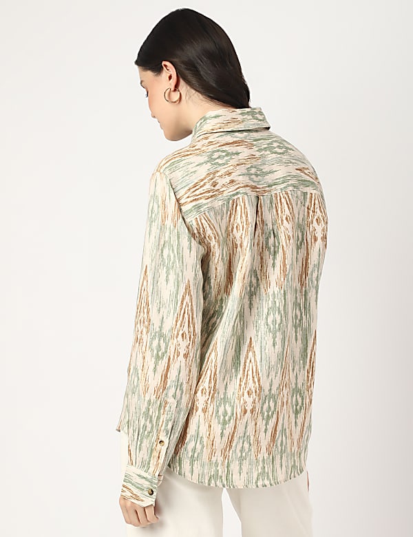 Pure Linen Printed Spread Collar Shirt
